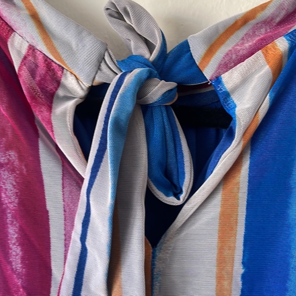 LEOTA Watercolor Stripe Aria Midi Dress Sheer with back tie detail. Size 4XL - Picture 5 of 14